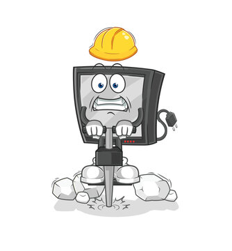 recommend clip art: tv drill the ground cartoon character vector
