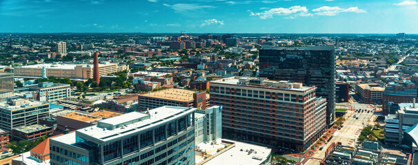 Fototapeta na wymiar View of Baltimore cityscape and roadways from above