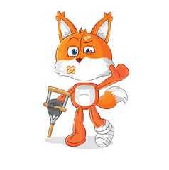 fox sick with limping stick. cartoon mascot vector
