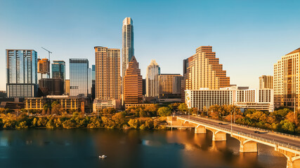 Downtown Austin Texas skyline with view of the Colorado river - obrazy, fototapety, plakaty