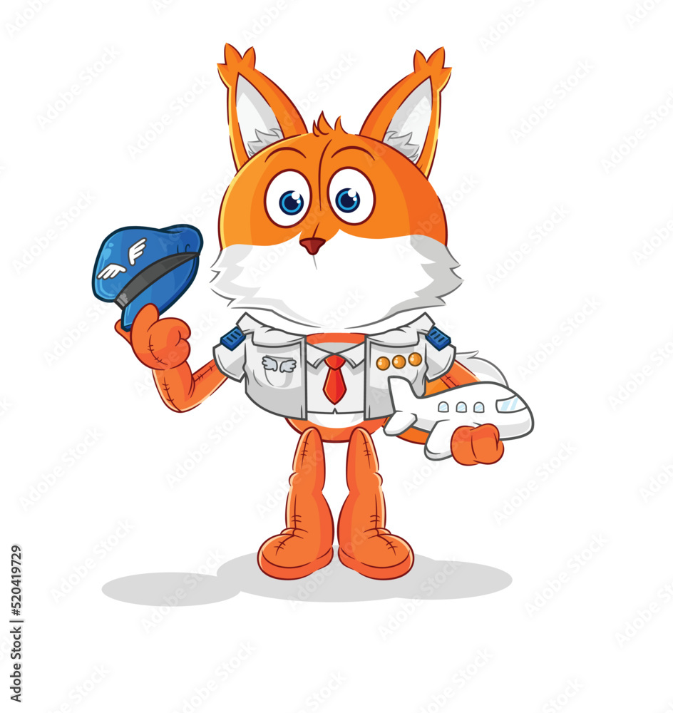 Wall mural fox pilot mascot. cartoon vector