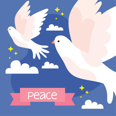peace lettering in ribbon with doves
