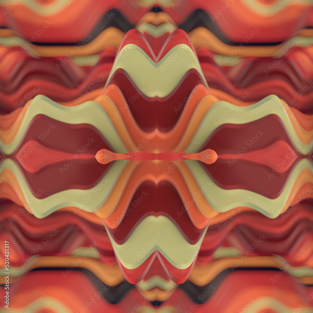 Poster Fantastic kaleidoscopic pattern of colorful wavy stripes. 3d rendering abstract landscape. Elegant digital illustration