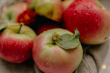 red apples on a wooden table