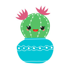 Hand drawn cacti set. Cute succulent character . Vector flat illustration