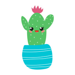 Hand drawn cacti set. Cute succulent character . Vector flat illustration