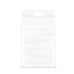 Packaging bag with a hole handle mockup. Vector illustration isolated on white background. Perfect for presentation laundry, tissue, diapers, nappies, wipes, food, washing, pet and etc. EPS10.	