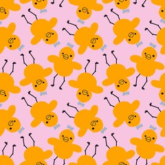 Easter yellow seamless cartoon cute chicken pattern for kids fabrics and wrapping and accessories and clothes print
