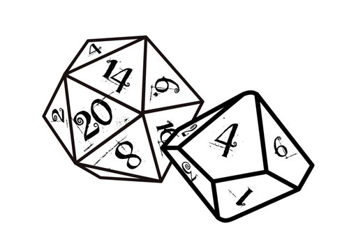 Kostki do gry, rpg, gry planszowe, d10, d20, dice. losowanie - ilustracja wektorowa