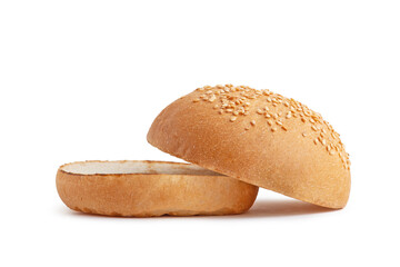 buns with sesame seeds for sandwiches on a white isolated background