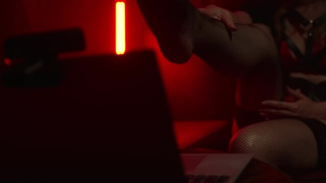 Webcam model working. Foot fetish concept.