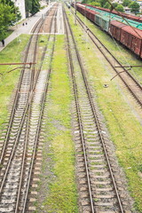 Freight trains on city cargo terminal. Freight trains at the sta