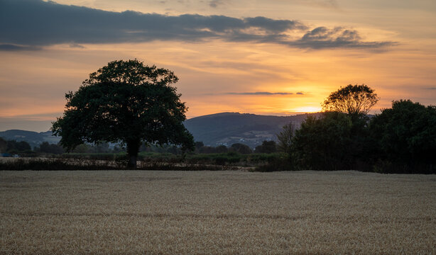 Sun setting over North Hill, Exmoor from the Steam Coast Path at Dunster Beach