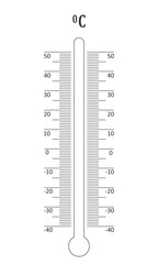 Outline Celsius meteorological thermometer degree scale. Graphic template for outdoor temperature measuring tool with range of -40 to 50 isolated on white background. Vector graphic illustration