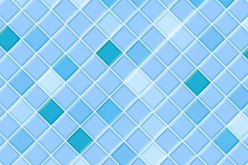 Fototapeta na wymiar Blue square tile seamless pattern. Swimming pool floor background. Bathroom or toilet ceramic wall texture. Interior or exterior mosaic layout. Vector flat illustration