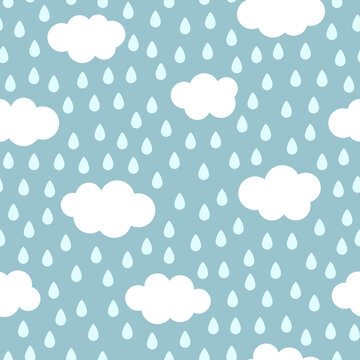 Vector seamless pattern with clouds and rain. Cute design for textile, wallpaper, wrapping paper.