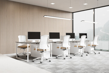 Modern Interior Open Office Workspace 3d Rendering