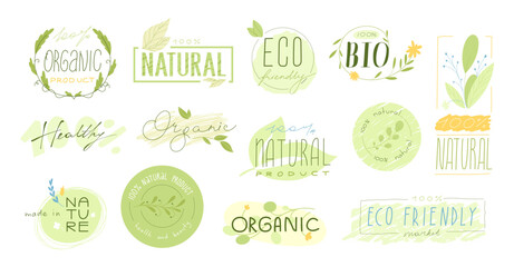 Organic food natural product elements set.