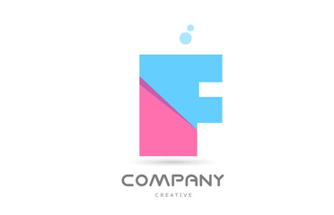F pink blue geometric alphabet letter logo icon. Creative template for company and business