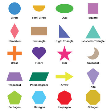 Collection of basic 2D shapes for kids learning, colorful