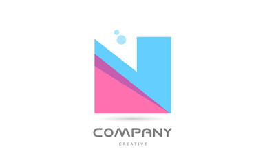 N pink blue geometric alphabet letter logo icon. Creative template for company and business