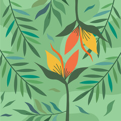 heliconias flowers and leaves pattern