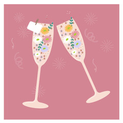 Party in the flowers ,celebration,shampange glass