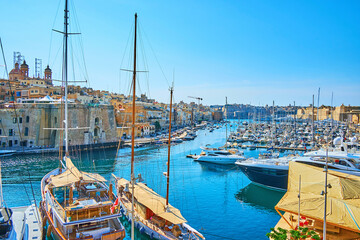 The yachts at Vittoriosa marina, Birgu, Malta - obrazy, fototapety, plakaty