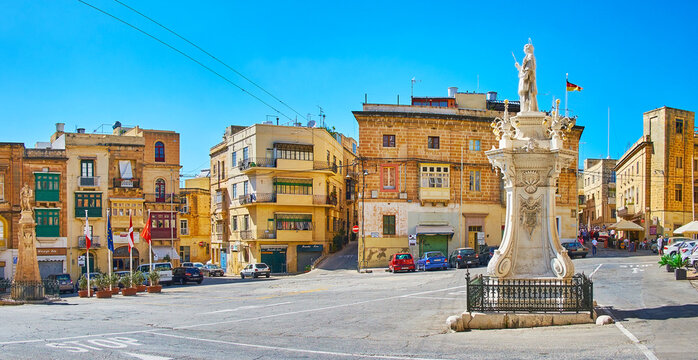 The hilly landscape of Victory Square in Birgu, Malta