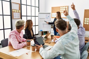 Group of business workers listening boss conference during meeting at the office.