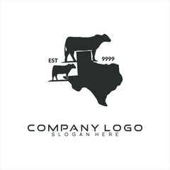 Vector logo design template Cow and calf with map of Texas