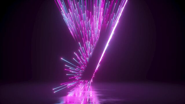 3d animation, fantastic neon numbers from 1 to 10 isolated on black background. Cosmic pink blue star tracks, meteor shower countdown from one to ten