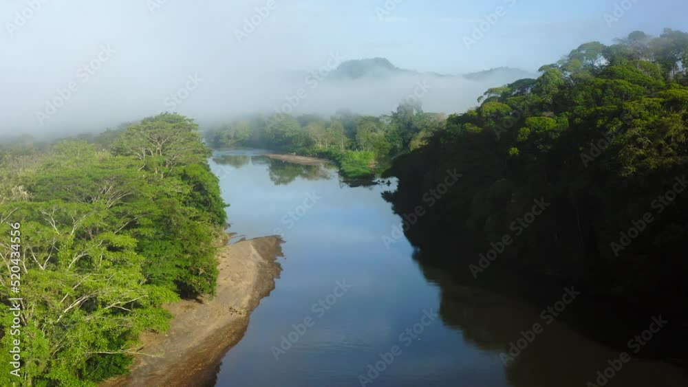 Wall mural aerial drone view of san carlos river (rio san carlos) in costa rica, that connects to nicaragua, wi