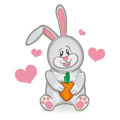 Vector illustration of a cute plush bunny with a carrot in its paws