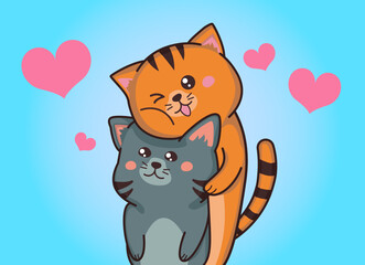 Vector illustration of cute cartoon cats hugging