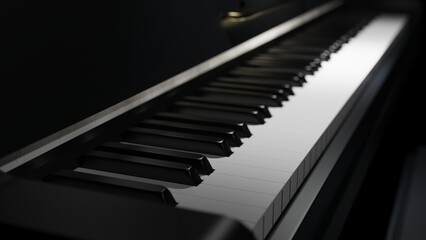 Black-gold Grand Piano under spot lighting background on black surface. 3D illustration. 3D CG. 3D high quality rendering.  