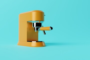 Espresso coffee maker on a pastel background. Concept of making coffee, cafe. 3d rendering, 3d illustration.