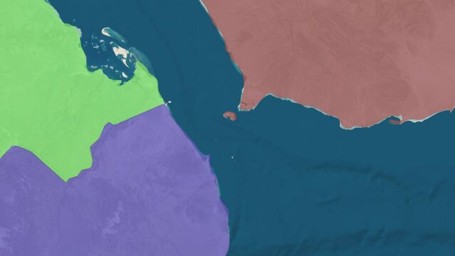 Zoom in to the map of Bab al-Mandab Strait with text, textless