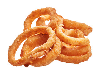 Bunch of fried onion rings over white isolated background