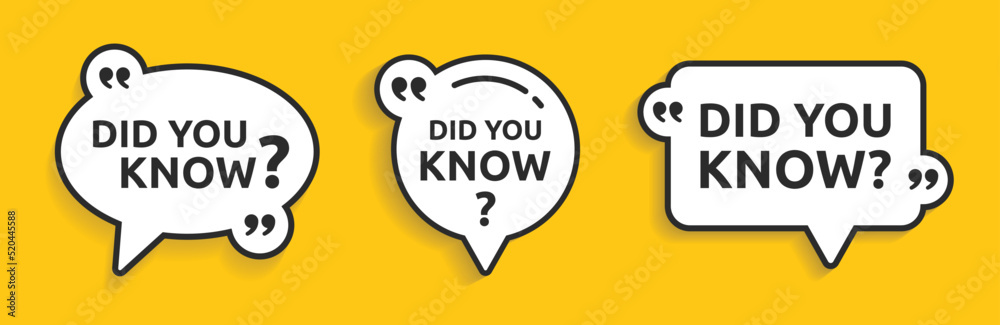 Poster Did you know question message in quote speech bubble for inform about interesting fact. Vector banner set illustration.