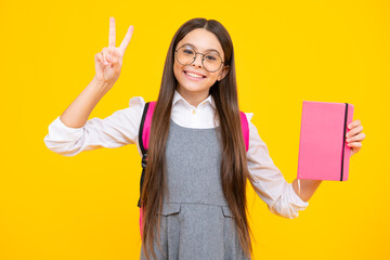 Back to school. Portrait of teenage school girl with books. Children school and education concept. Schoolgirl student.