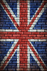 Flag of the Great Britain on a brick wall. Union Jack texture