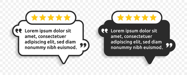 Testimonial review quote in speech bubble vector template illustration isolated on transparent background.