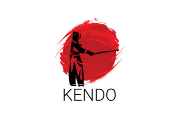 Japanese fencing kendo sport vector line icon. sportman, fighting stance. sport pictogram illustration.