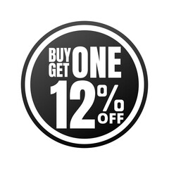 12% off, buy get one, online super discount Black promotion button. Vector illustration, icon Twelve