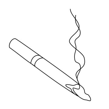 recommend clip art: Smoking Cigarette Smoke Cigarette Ash Smoldering Cigarette Continuous Line Drawing isolated minimalistic trendy style Vector Illustration Black on White