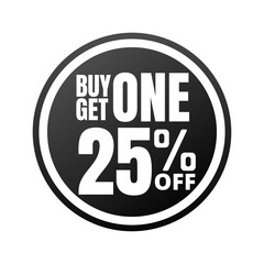 25% off, buy get one, online super discount Black promotion button. Vector illustration, icon Twenty-five 