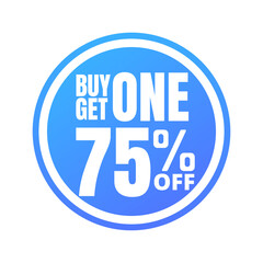 75% off, buy get one, online super discount blue button. Vector illustration, icon Seventy-five 