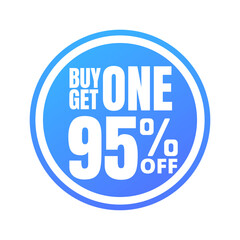 95% off, buy get one, online super discount blue button. Vector illustration, icon ninety five 