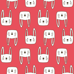 Pattern with a cute hare. Vector illustration on pink background